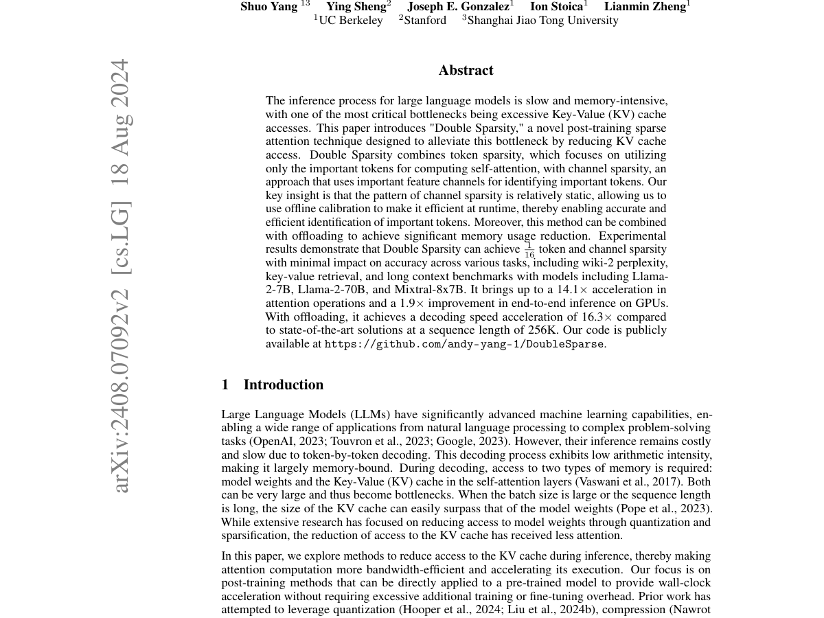 Post-Training Sparse Attention with Double Sparsity